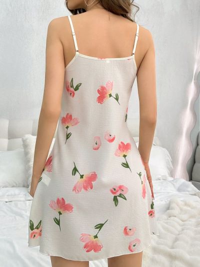 Women'S Floral Printed Spaghetti Strap Sleep Dress