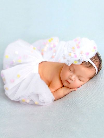 Baby Girls' Photo Shoot Outfit Colorful Pom Pom Tulle Tutu Skirt