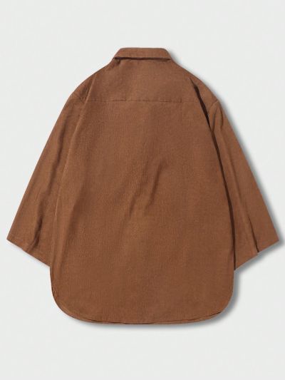 Men Solid Button Front Corduroy Shacket