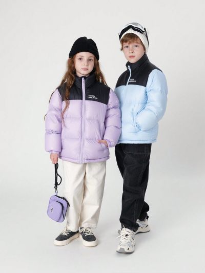 Young Girls' Outdoor Windproof Fashion Color Blocking Hooded Down Jacket With Three-proofing Warm Collar For Winter