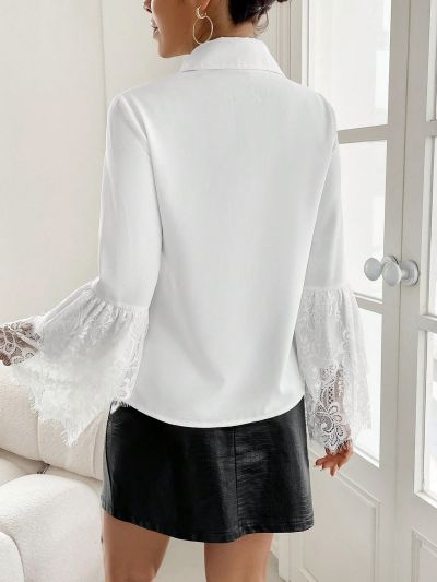SHEIN Privé Women's Lace Bell Sleeve Shirt