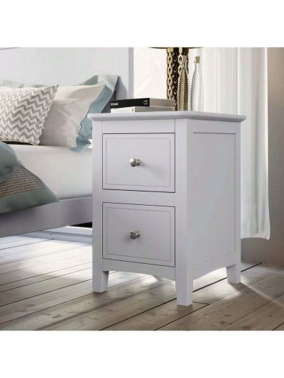 Merax 2 Drawers Solid Wood Nightstand End Table in White