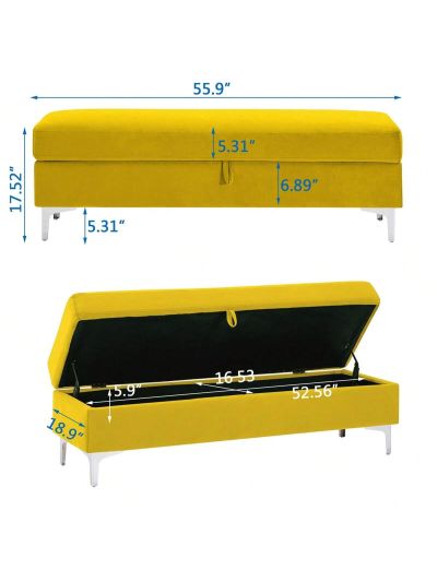 WellMall Velvet Storage Bench Long End of Bed Ottoman Benches for Bedroom Upholstered Fabric Rectangle Entryway Window Bench Accent Storage Bench Footstool Simplistic with Silver Metal Legs