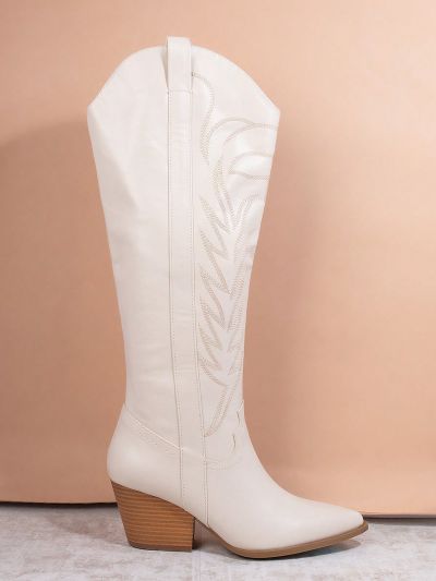 Women's White Simple Knee-high Boots