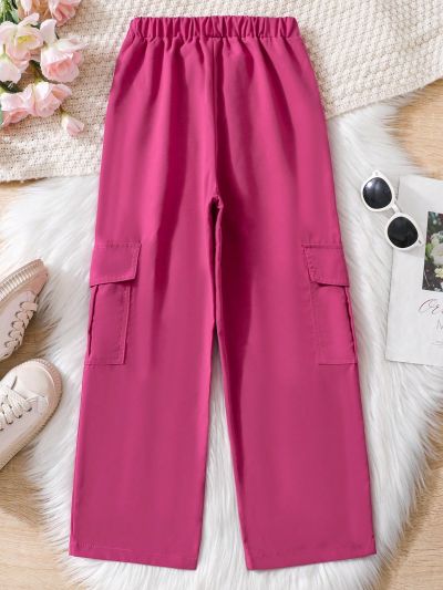 SHEIN Kids HYPEME Girl's Elastic Waist Cargo Pants For Tween