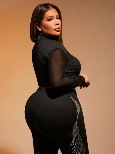 SHEIN SXY Plus Size Women's Mesh Patchwork Slim Fit Long Sleeve T-Shirt