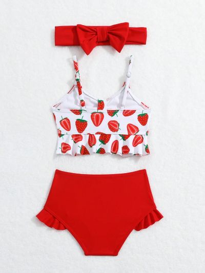 Infant Girls' Strawberry Printed Swimsuit With Ruffle Hem