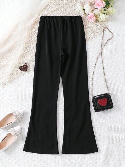 SHEIN Kids EVRYDAY Comfortable Knitted Pearl Beaded Flared Pants For Tween Girls, Autumn/Winter