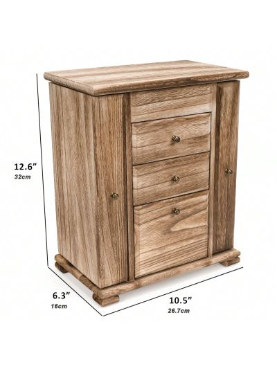 Jewelry Box for Women, Rustic Wooden Jewelry Boxes & Organizers with Mirror, 4 Layer Jewelry Organizer Box Display for Rings Earrings Necklaces Bracelets