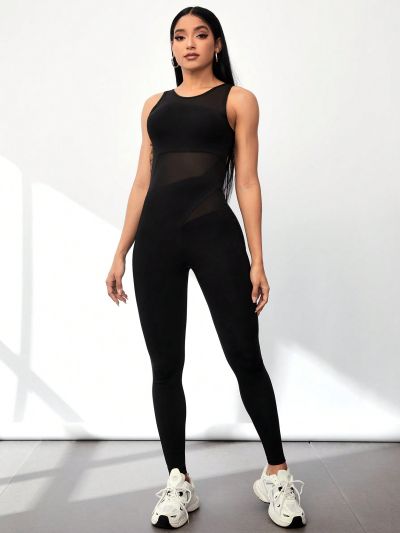 Colorblock Backless Sports Jumpsuit