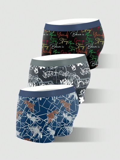 Men's Geometric And Dinosaur Printed Boxer Briefs 3-Pack