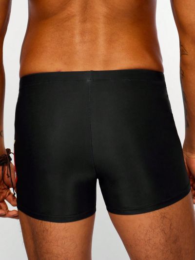 Men's Cartoon Printed Square Leg Swim Trunks