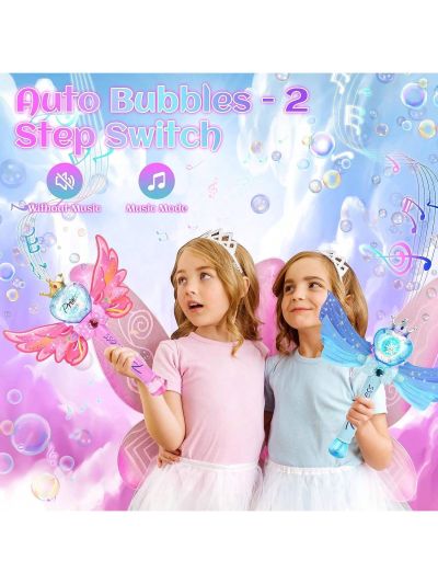 VATOS 2 Pack Light Up Princess Bubble Wands - Fairy Magic Wand for Kids Led Light & Music Princess Toy Automatic Bubble Machine Maker, Party Birthday Halloween Toy Gifts for 3 4 5 6 7 8 Year Old Girl