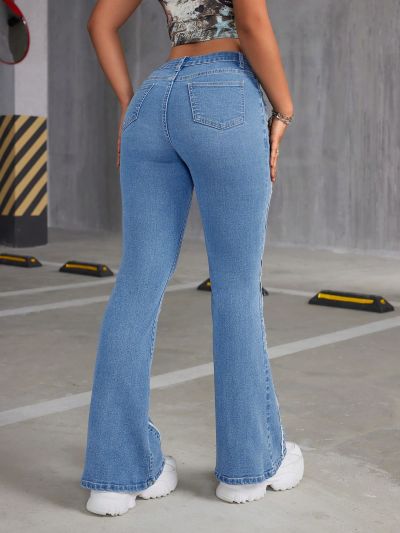 SHEIN ICON Bell Bottom Jeans With Frayed Hem