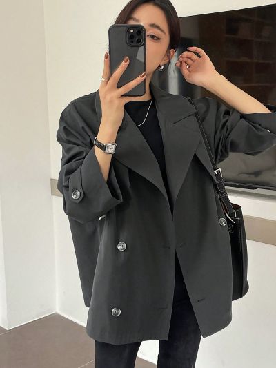 DAZY Women's Double Breasted Short Trench Coat