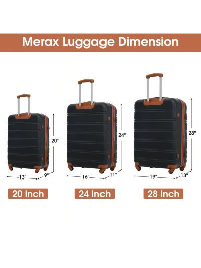 Merax 3 Piece Luggage Set Hardside Spinner Suitcase with TSA Lock 20" 24' 28" Available