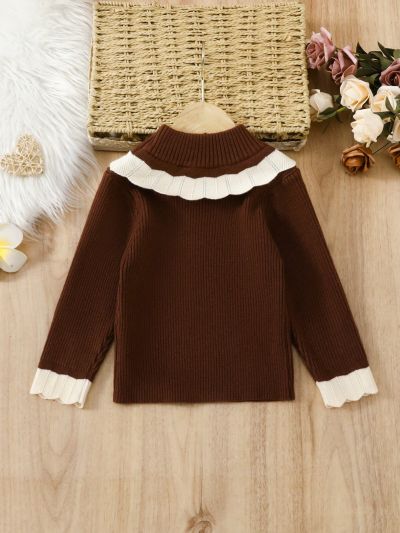 Little Girls' Contrast Color Stand Collar Sweater