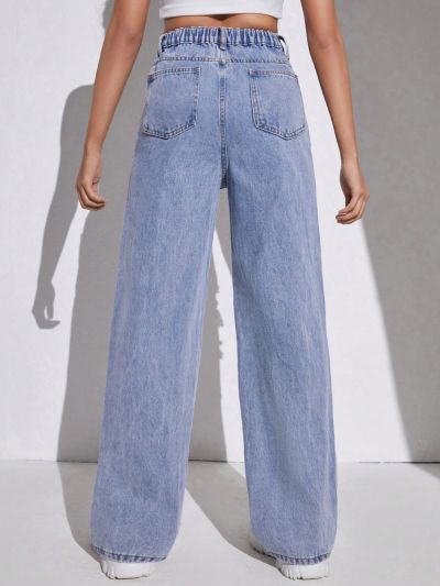 SHEIN Teen Girls Y2K Spring Summer Boho Stonewashed Ripped Boyfriend Baggy Denim Wide Leg Long Jeans,Girls Summer Clothes Concert Outfits