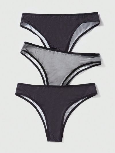 ROMWE Goth 3pcs/set Women's Triangle Panties With Cat, Butterfly, Sun & Moon Printed Pattern