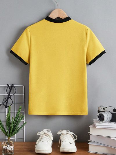 SHEIN Boys' Casual And Comfortable Color-Block Polo Shirt