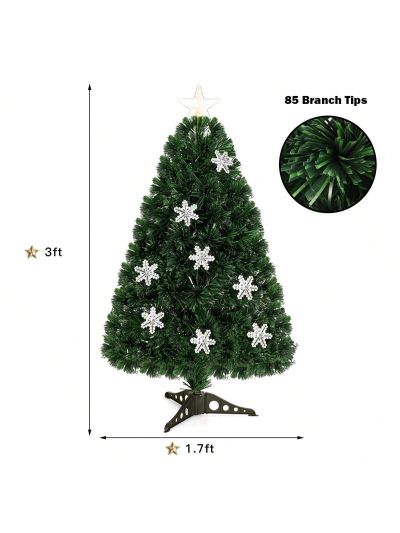 Gymax Fiber Optic 3' PVC Artificial Christmas Tree LED Lights Snowflakes Decoration