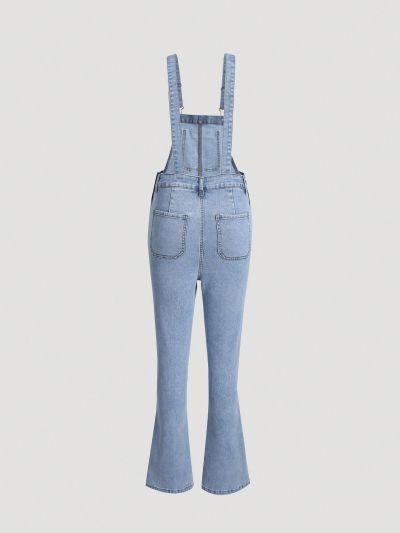 Teen Girl Skinny Flared Jeans Suspender Pants With Stretch
