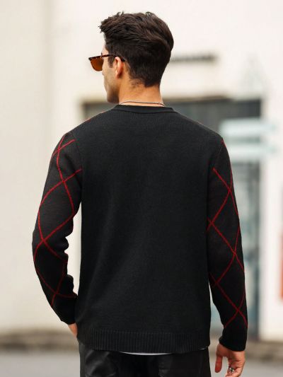 Manfinity Homme Men's Simple Red & Black Plaid Cardigan