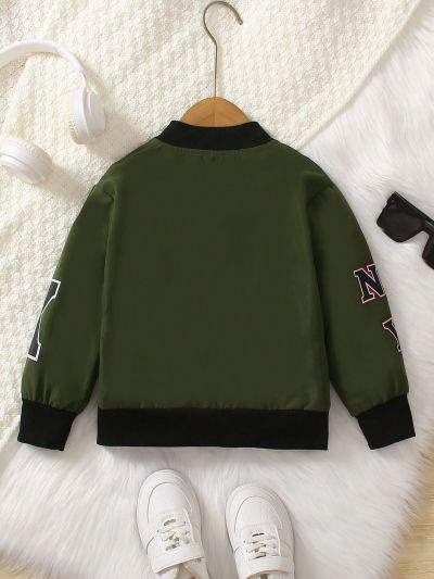 SHEIN Toddler Boys' Casual Printed & Embroidered Long Sleeve Regular Fit Jacket For Daily Wear In Autumn And Winter