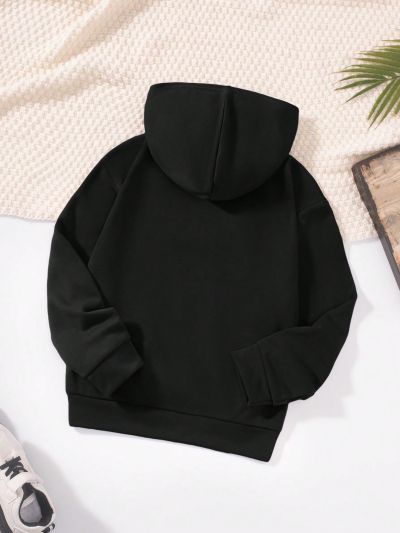 SHEIN Boys' Loose Fit Casual Hooded Sweatshirt With Star Pattern And Drop Shoulder Design
