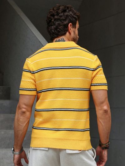 Men's Short Sleeve Striped Casual Knit Top