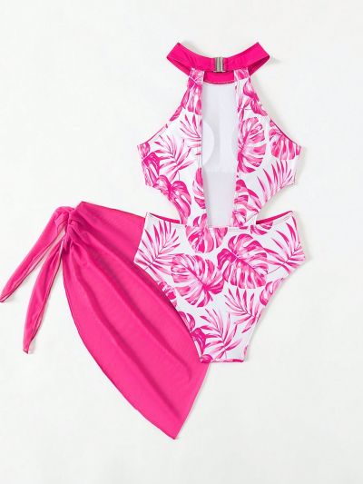 Tween Girl One-Piece Swimsuit With Tropical Print