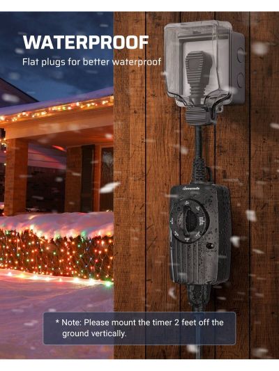 DEWENWILS Outdoor Light Timer Dusk to Dawn for Halloween, Weatherproof, Plug in Timer for Garden Holiday String Light, 10A, UL Listed, 2 Pack