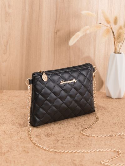 Metal Decor Quilted Chain Crossbody Bag