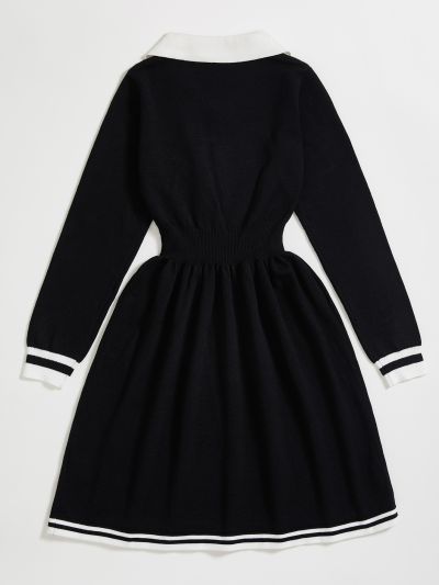 Tween Girl Contrast Trim Button Detail Sweater Dress
