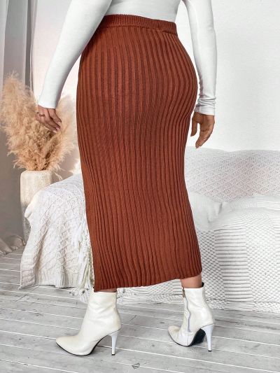 SHEIN Privé Plus Button Detail Split Thigh Sweater Skirt