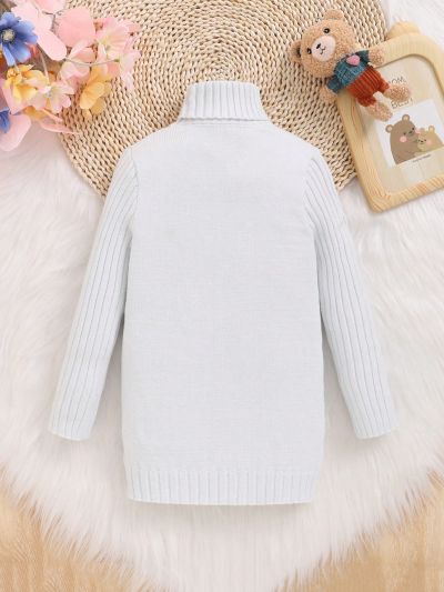 SHEIN Toddler Girls' Bear & Heart Patterned Long Sleeve High Neck Sweater Dress