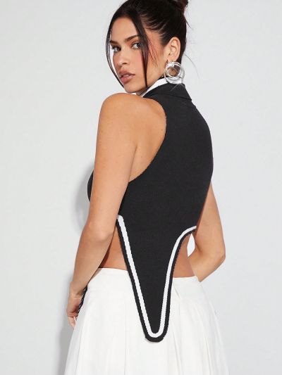 Luxe Contrast Binding Asymmetrical Hem Knit Top