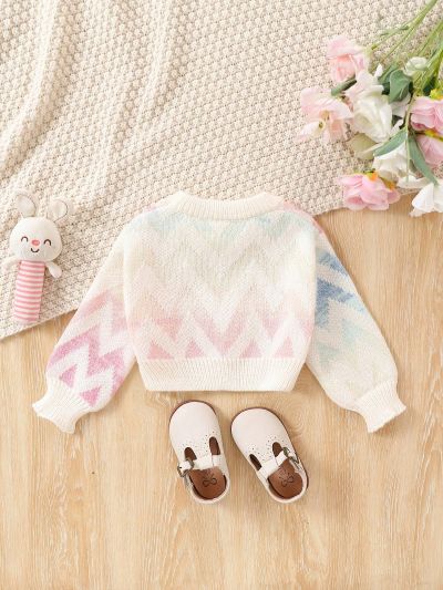 Baby Girls' Gradient Wave Striped Round Neck Pullover Sweater
