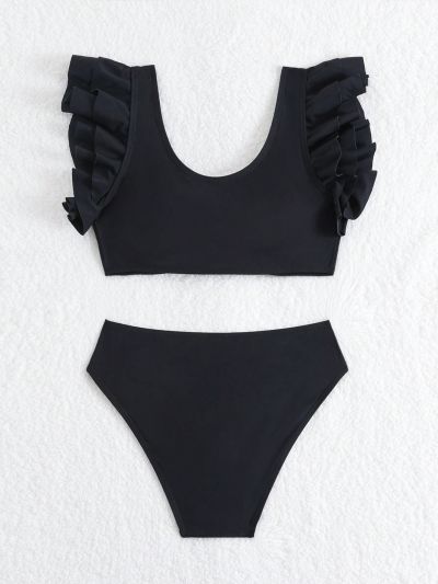 Solid Color Swimsuit Set For Tween Girls