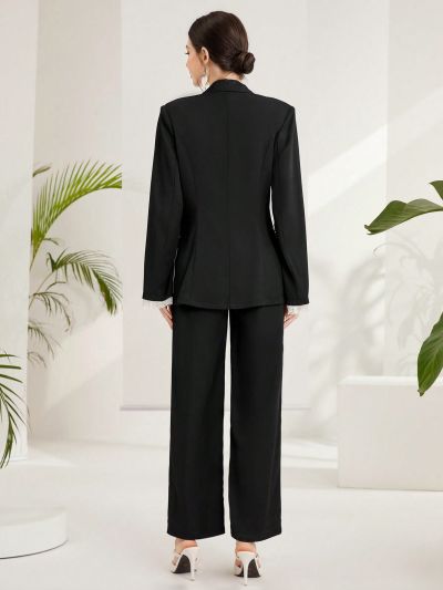 SHEIN Modely Ladies' Lace Trim Open Sleeve Suit Set