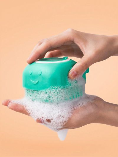 1pc Yellow Soft Silicone Pet Bath Brush & Massager, Suitable For Shampoo And Cleaning