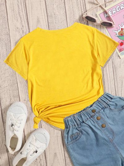 Young Girls' Cartoon Printed Short Sleeve T-Shirt