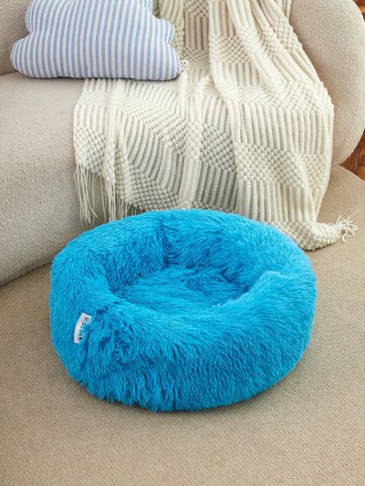 PETSIN Blue Plush & Washable Pet Bed Round Cushion, Suitable For Cats And Dogs For Deep Sleep And Warmth