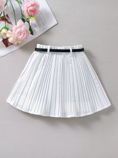 SHEIN Kids EVRYDAY Girls' (Little) White Pleated Skirt
