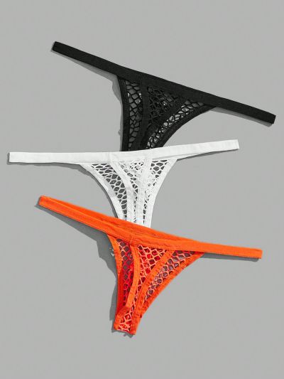3pcs Men's Perspective Fishnet Sexy T-Back Underwear