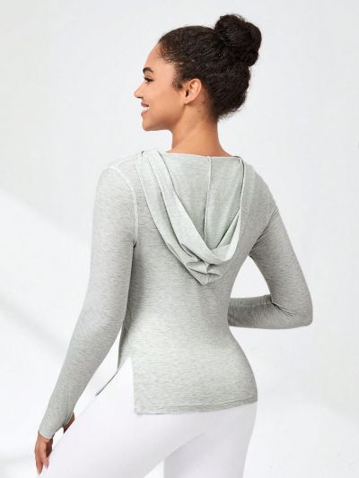 SHEIN Daily&Casual Side Slit Long Sleeve Sporty Hoodie