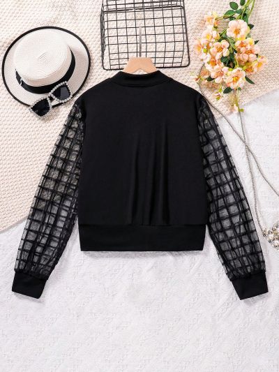 Grid Pattern Mesh Zip Up Bomber Jacket