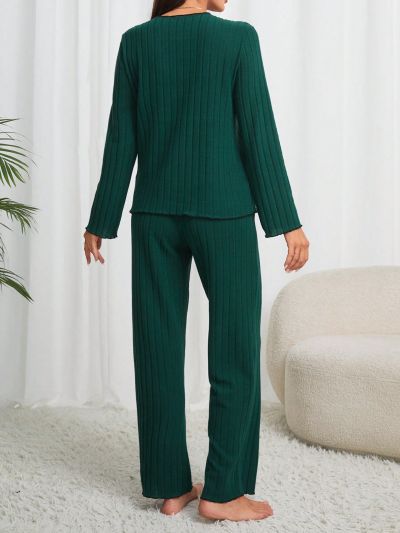 Women's Bowknot Decorated Long Sleeve And Pants Homewear Set