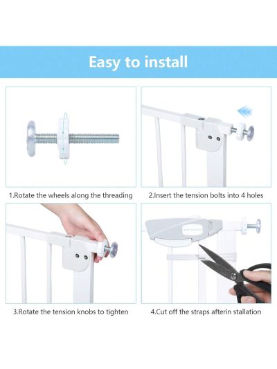 29.9" H Metal Dog Gate for Stairs, Auto Close Pet Gates with Walk Through, Pressure Mounted, for Stairs Doorways Kitchen and Living Room 29.9-33 in