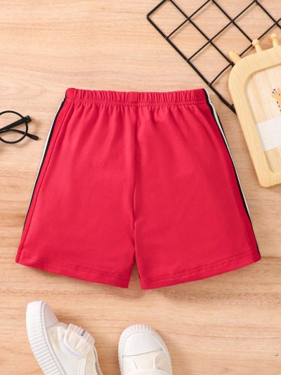 SHEIN Boys' Simple Black And White Weaving Casual Sports Shorts